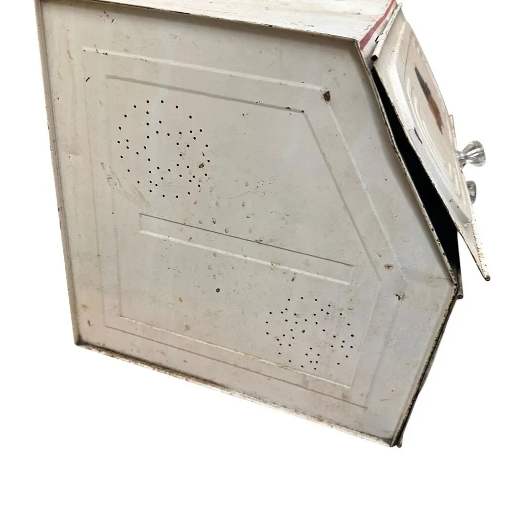 Metal Bread Box Pie Safe Cabinet White Red Trim  For Restoration